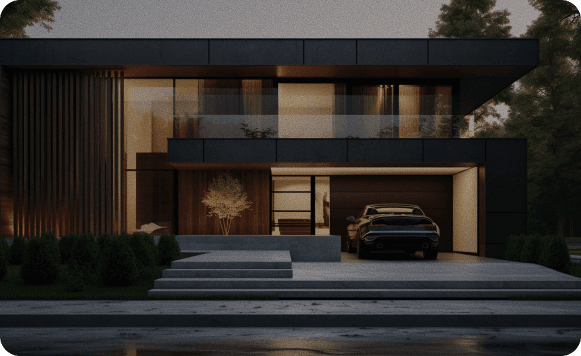 Luxury Modern Home with Garage at Dusk